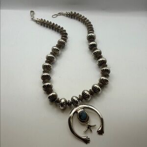 Sterling Silver Naja Necklace with Turquoise Accent - Silver